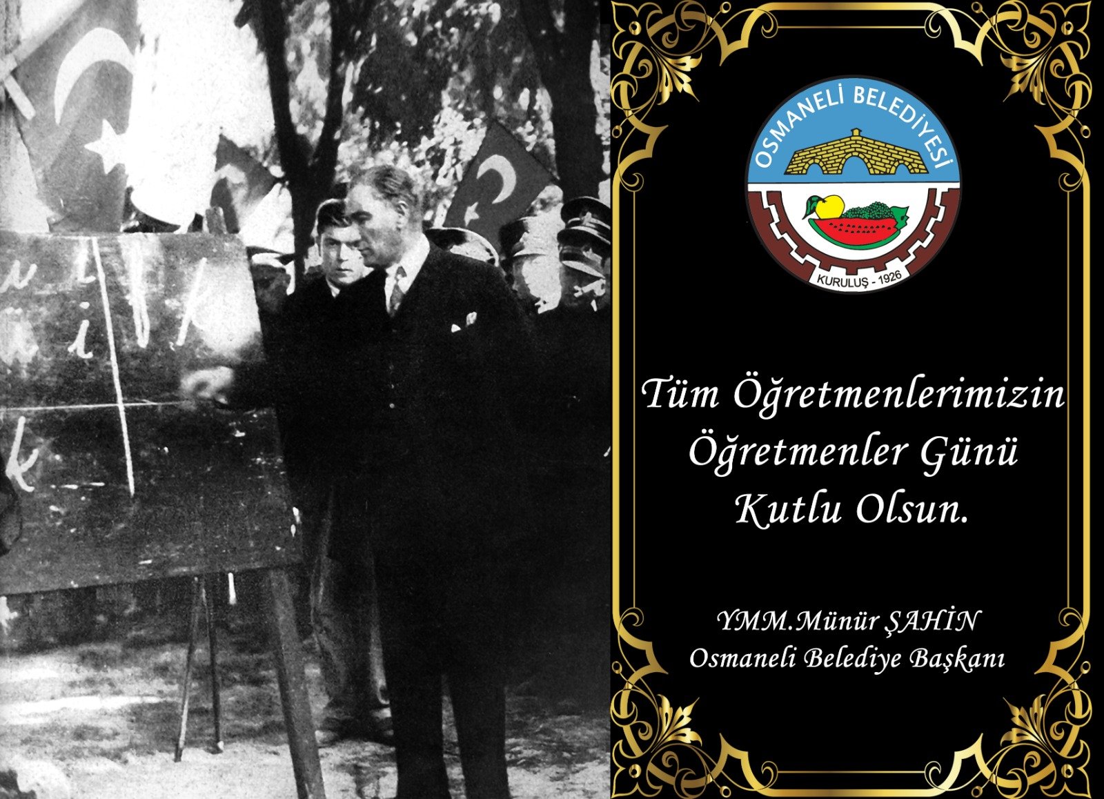 Osmaneli Belediye Başkanı Münür Şahin’in 24 Kasım Öğretmenler Günü Mesajı